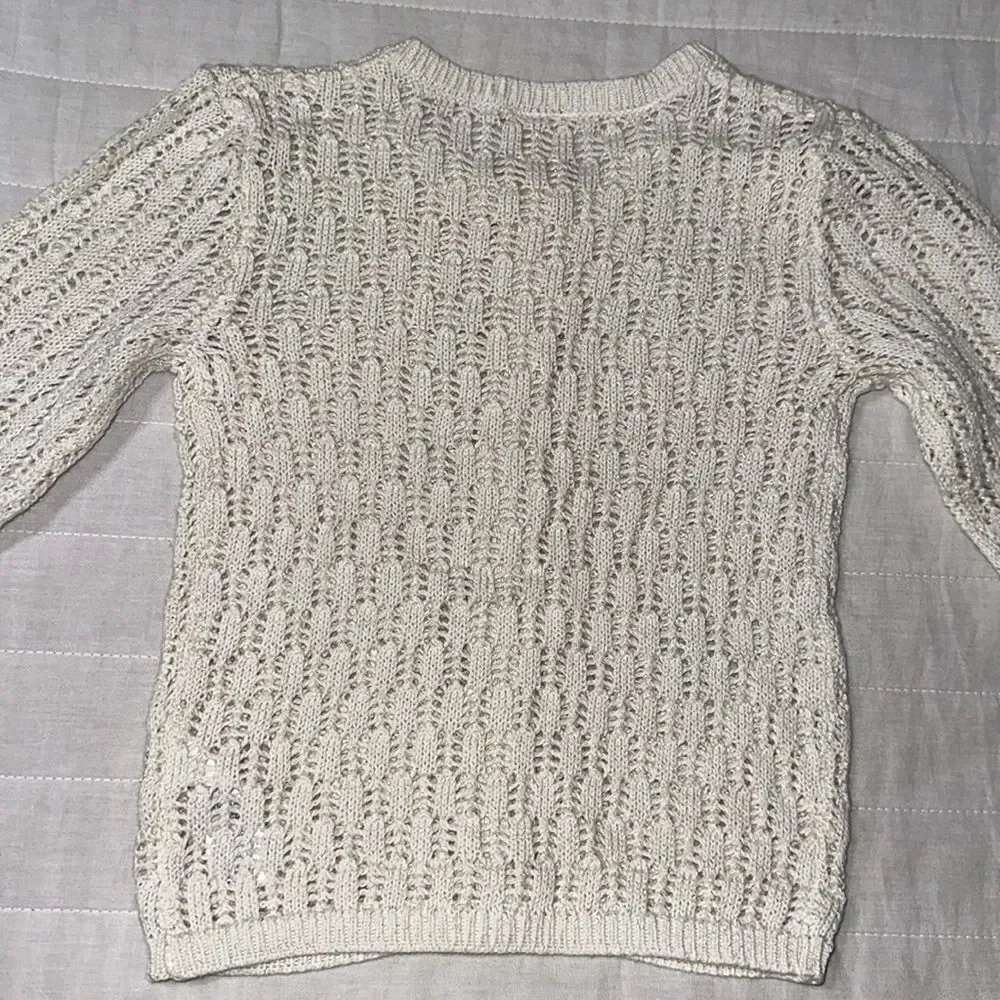 OshKosh 2T Ivory Gold Metallic Eyelet Knit Cotton Cardigan